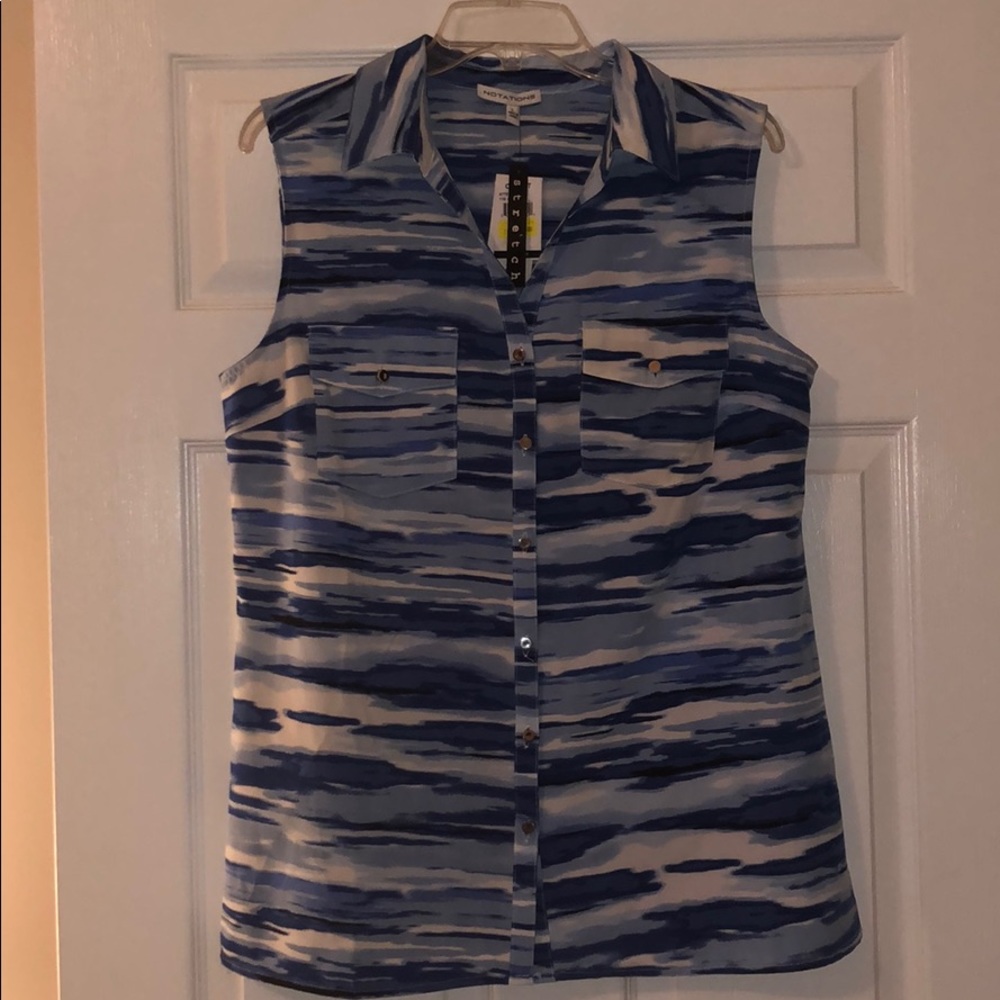 NWT-Notations button up sleeveless shirt, blues